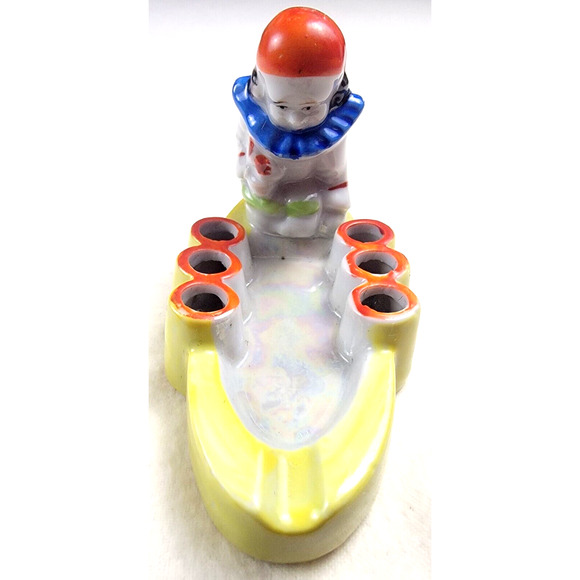 Vintage Ashtray Cigarette Holder Clown Made in Japan Ceramic Luster Bright 1950s - Picture 4 of 13